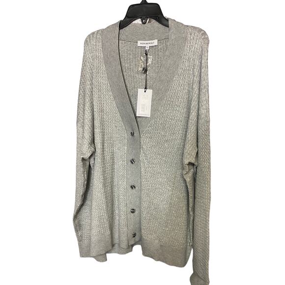 NWT We Wore What Varsity Cardigan M/L Heather Gray Button Front Knit V-Neck - Picture 2 of 3